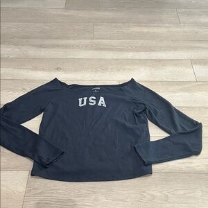 Hollister Navy Long Sleeve Tee with USA Print